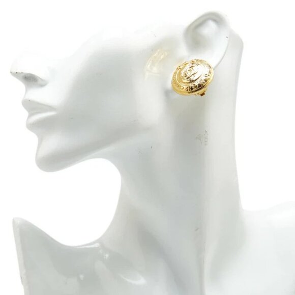 CHANEL CC Logos 1989 1920 Round Clip-On Earrings Gold Tone Auth w/Box #4056 - Picture 2 of 6